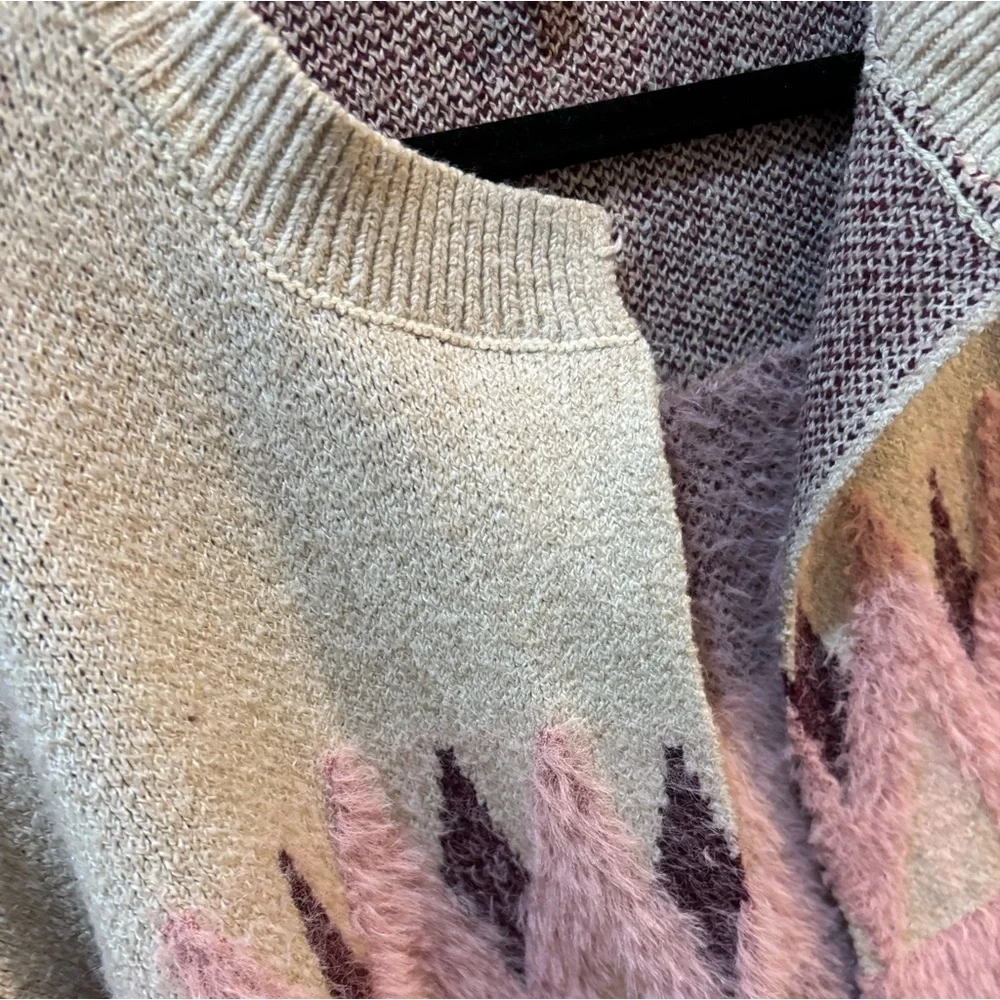 New Directions Fuzzy Soft Geometric Cardigan – Women’s Medium balloon sleeves